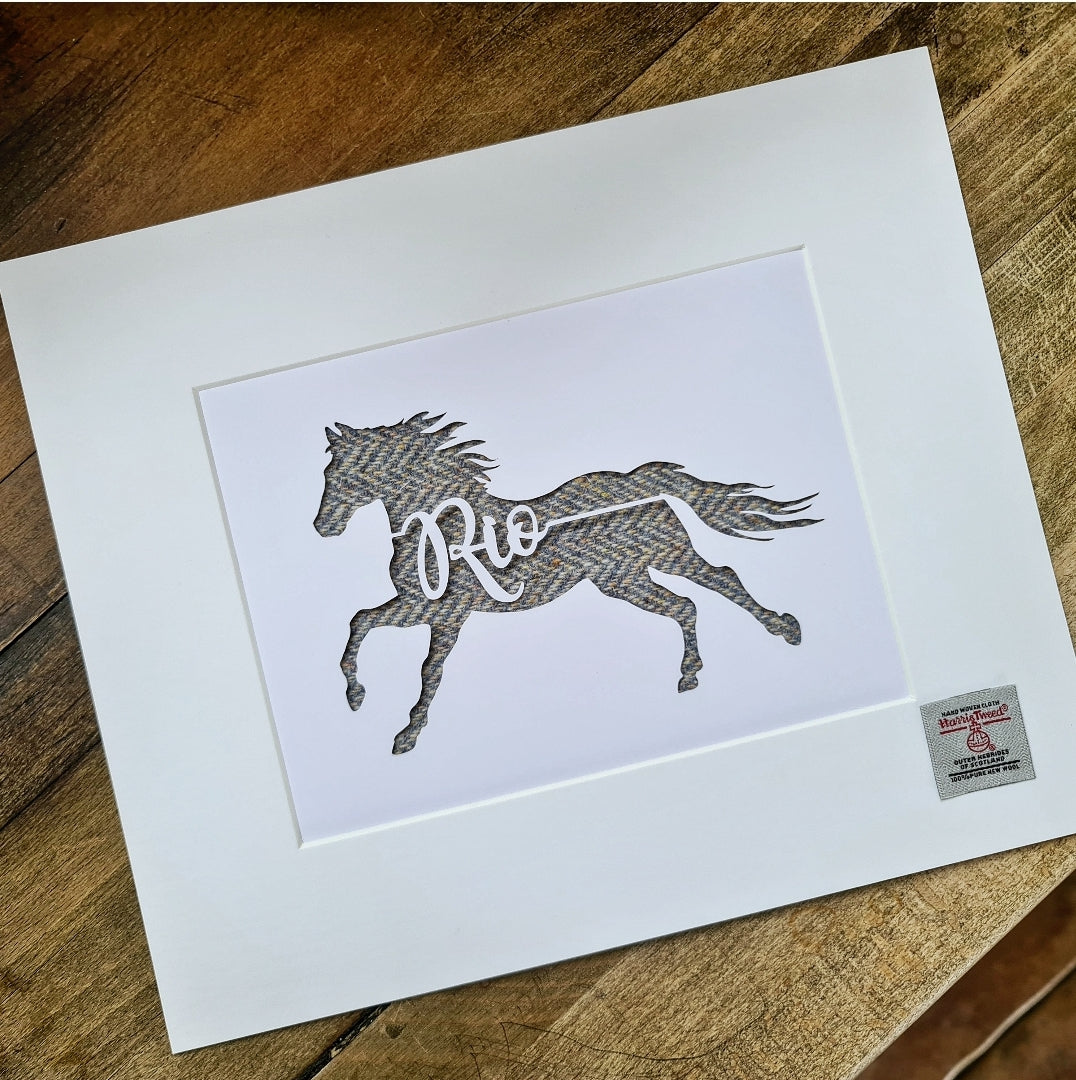 Bespoke Horse with Name Silhouette - Tweed/Feather