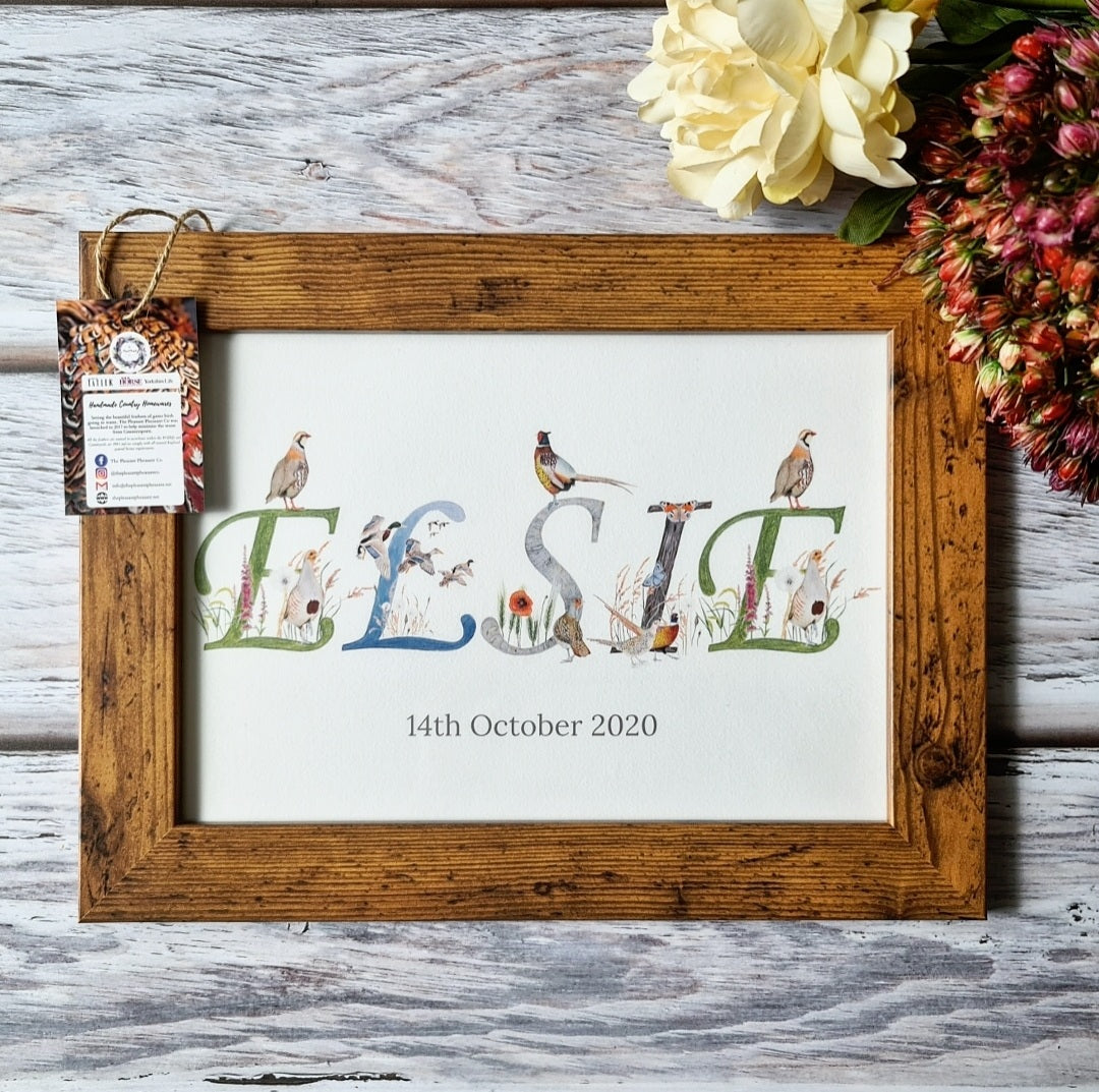 Illustrated Initials Name and Stats - Print / Frame