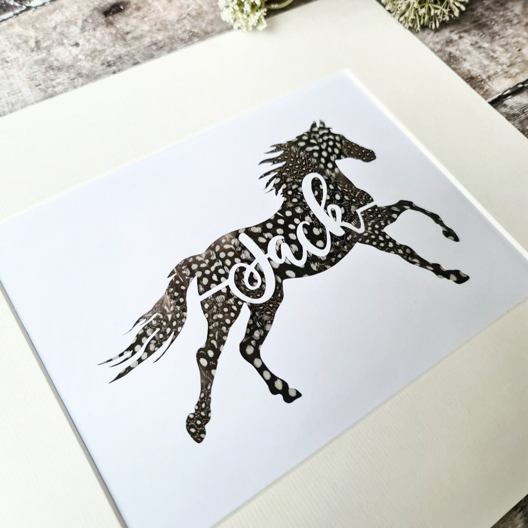 Bespoke Horse with Name Silhouette - Tweed/Feather